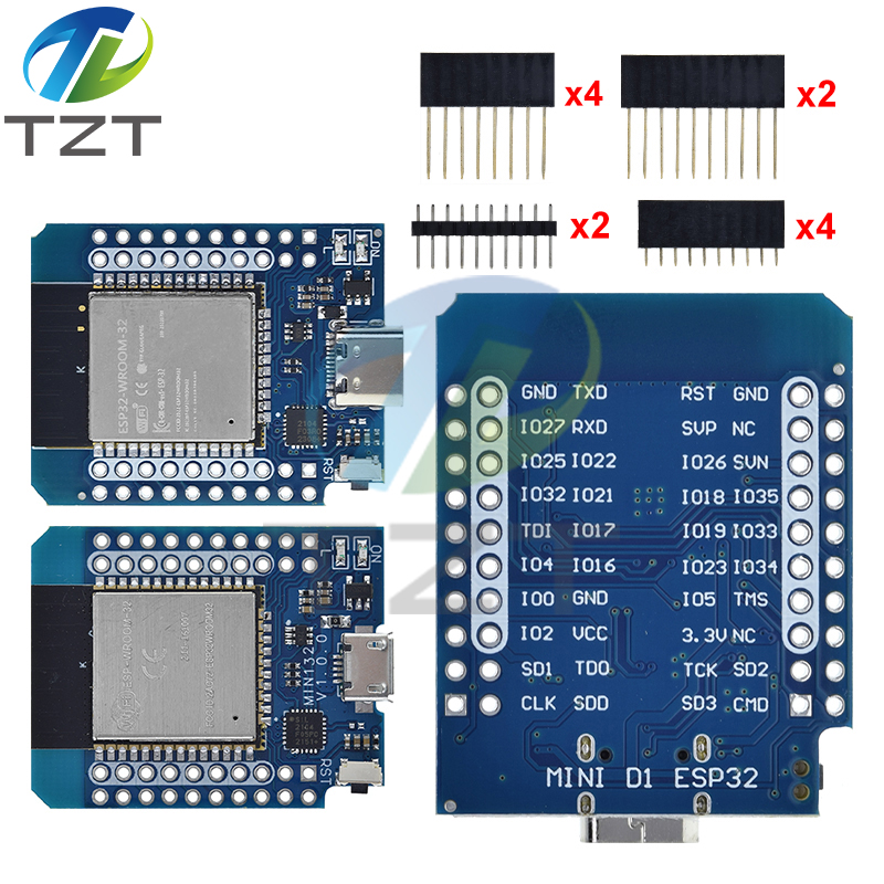 TZT For Wemos Mini D1 ESP8266 ESP32 ESP-32S WIFI Bluetooth CP2104 Development Board Module For Arduino With Pins