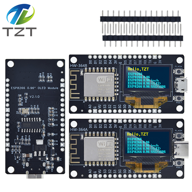 TZT NodeMCU ESP8266 Development Board With 0.96 Inch OLED Display CH340G ESP-12F WiFi Module TYPE-C USB For Arduino/Micropython