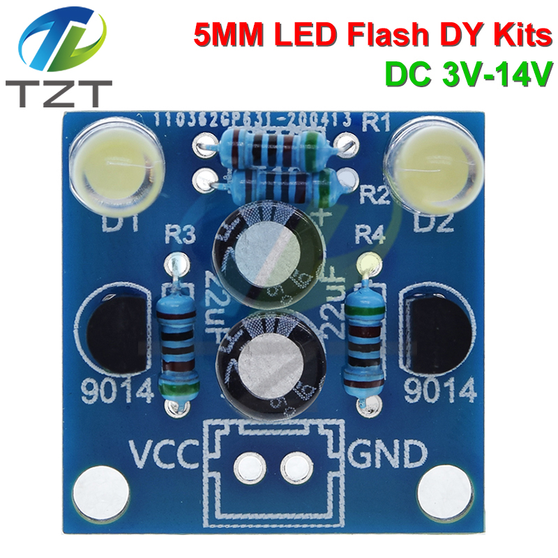 TZT MHT11 Simple 5MM LED Flash DIY Kits DC 3V-14V Circuit Electronics Suite 1.6mm Parts for Arduino Blinking Flashing Kit