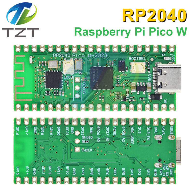 TZT RP2040 Raspberry Pi Pico W Board with 2.4G WiFi Micro Dual-Core 264KB ARM Microcomputers High-Performance Cortex-M0 Processor