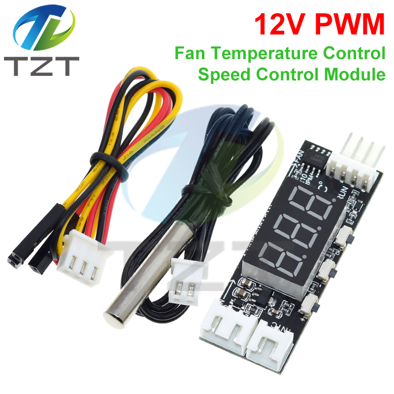 TZT DC12V 4-Wire Min Temperature Controller Speed Governor Fan Speed Motor Controller Digital Display Module Power Supply