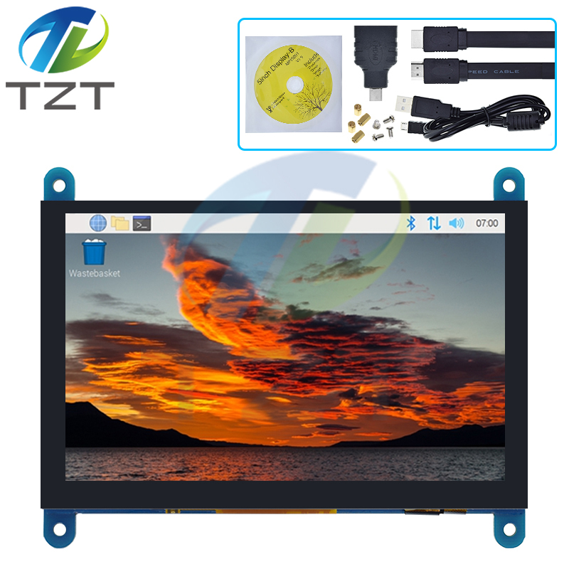TZT 5 Inch Portable Monitor HDMI 800 x 480 Capacitive Touch Screen LCD Display For Raspberry Pi 4 3B+/ PC/Banana Pi / ESP32