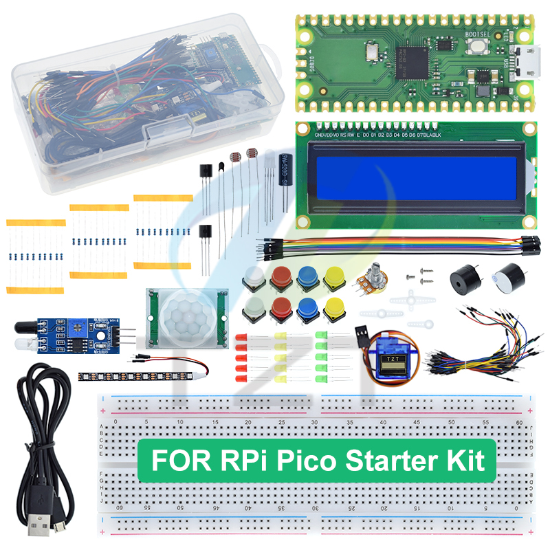 TZT Starter Kit For Raspberry Pi Pico Development Board Breadboard LCD Module Python Programming Beginner Kit SG90 Servo LCD1602