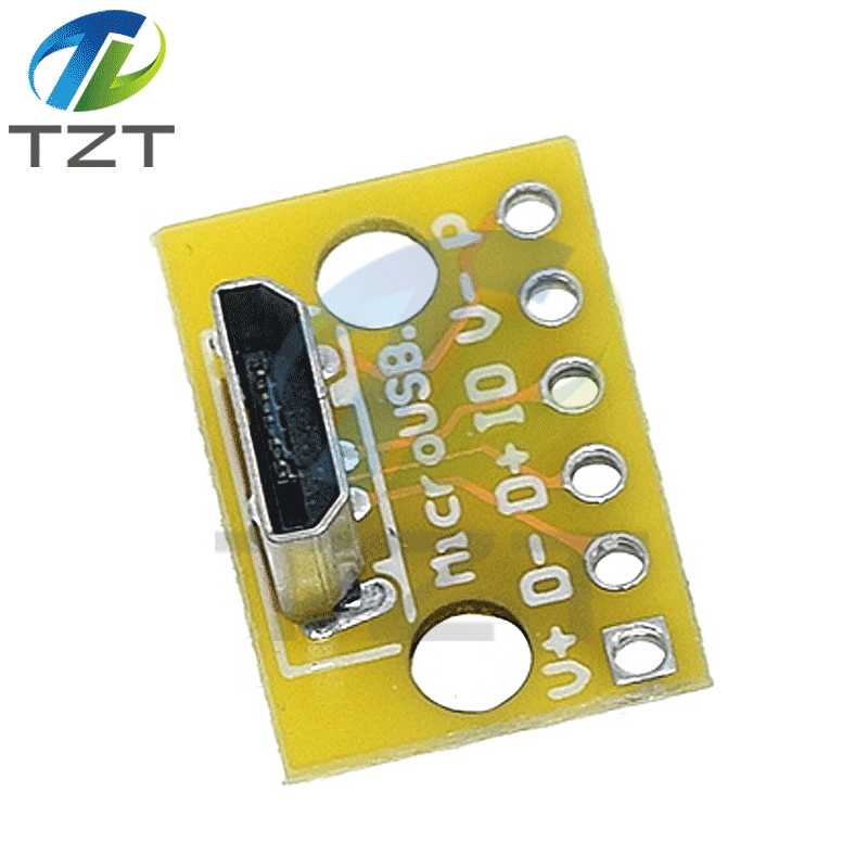TZT Vertical Micro USB 2.0 Female Head A Connector 2.54mm PCB Converter Adapter Breakout Board 180 Degree Vertical