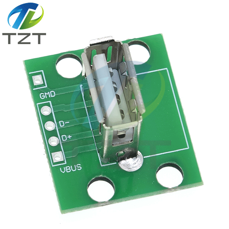 TZT Vertical USB 2.0 Female Head A Connector 2.54mm PCB Converter Adapter Breakout Board 180 Degree Vertical