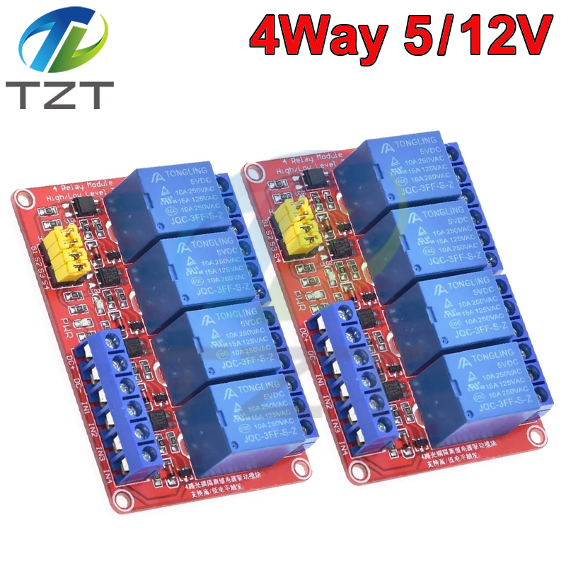 TZT High/Low Level Trigger Relay Module,4 Channel,5V12V,Home Intelligent Control Module,With Optocoupler Isolation Output