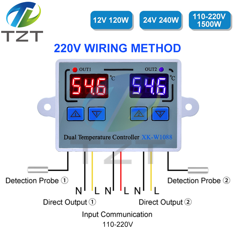 TZT Dual LED Digital Temperature Sensor Meter Controller Electric Heating Thermostat 220V Aquarium Incubator Thermoregulator