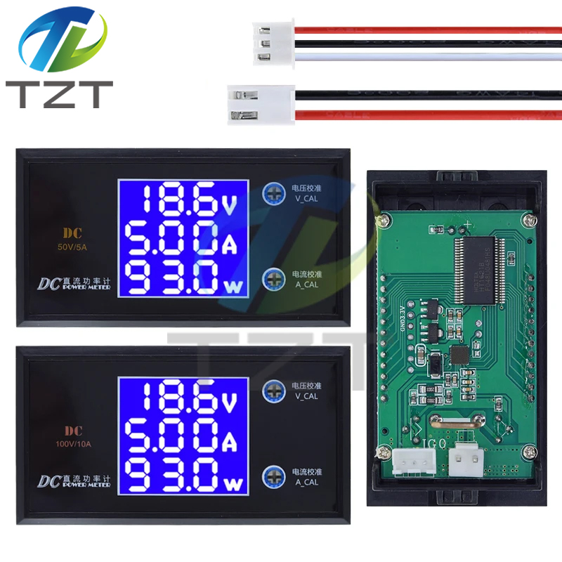 TZT LCD Digital Voltmeter Ammeter Wattmeter Voltage Current Power Meter Volt Detector Tester Monitor 48V 72V DC 0-100V 10A 1000W