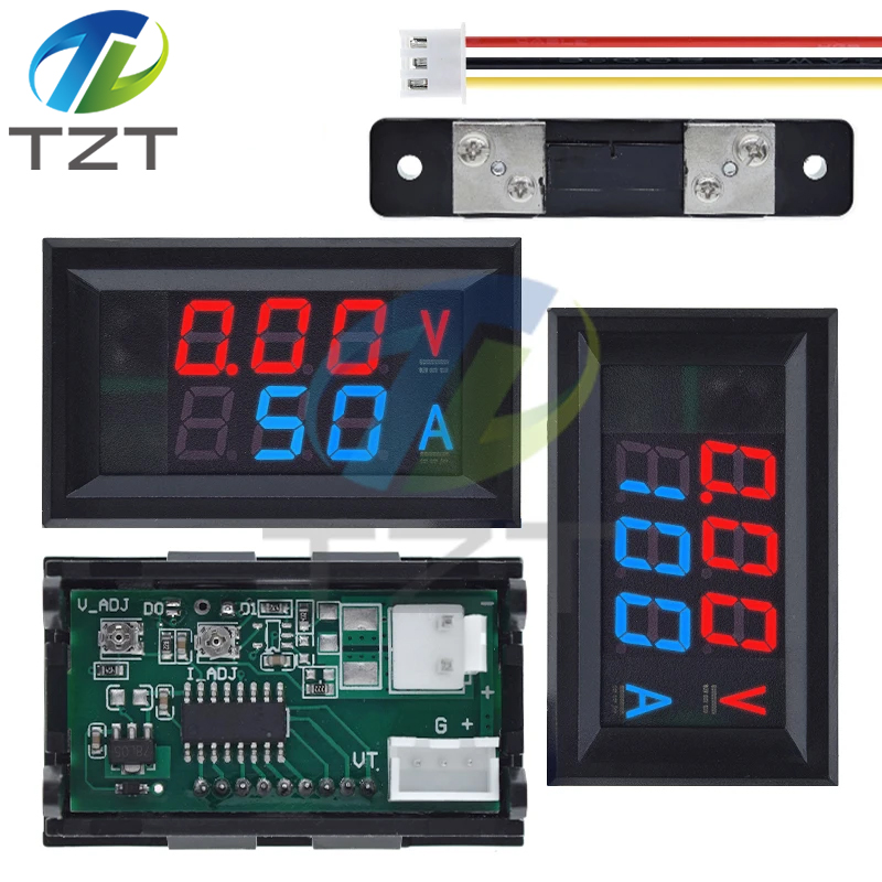 TZT DC 6-120V 50A 100A Voltmeter Ammeter LED Amp voltmeter Digital Volt Meter Gauge voltmeter ampermetr 12V With Shunt