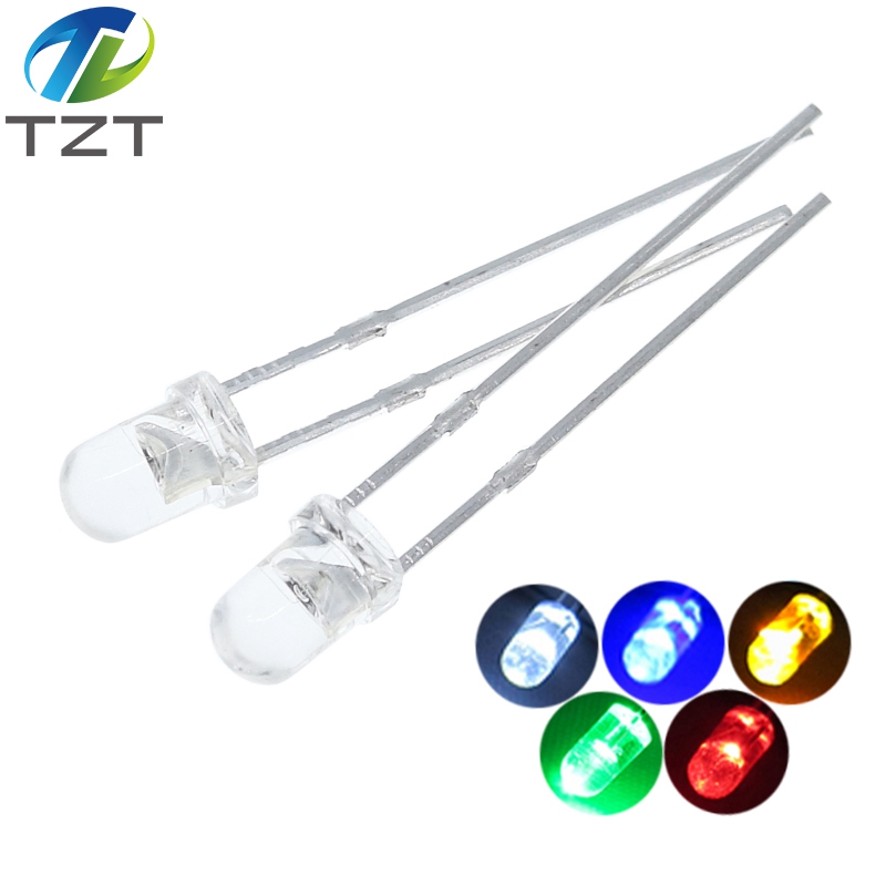 TZT F3 Ultra Bright 3MM Round Water Clear Green/Yellow/Blue/White/Red LED Light Lamp Emitting Diode Dides Kit