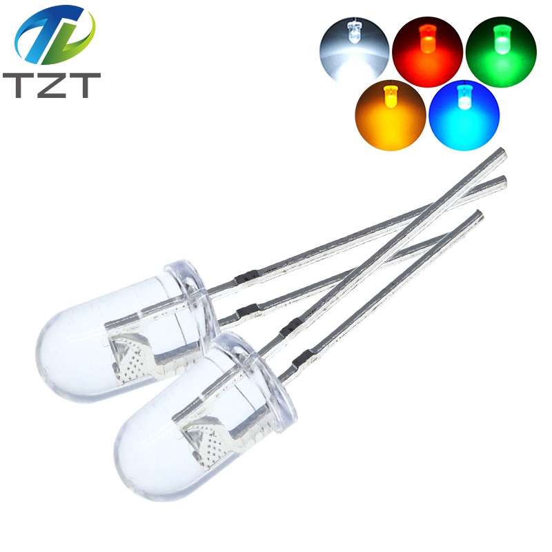 TZT 10pcs 5mm Round Super Bright Red/Green/Blue/Yellow/White Water Clear LED Light Diode