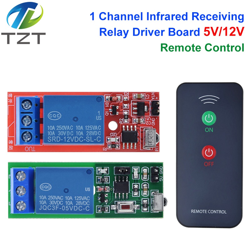 TZT IR 1 Channel Infrared Receiver Driving Switch Relay Driver Module Board 5V / 12V + Active Remote Controller