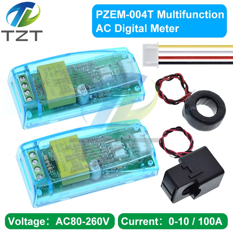 TZT AC Digital Multifunction Meter Watt Power Volt Amp TTL Current Test Module PZEM-004T With Coil 0-100A 80-260V AC For Arduino