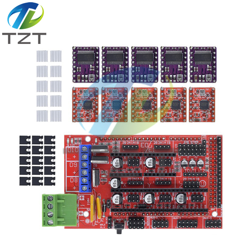 TZT RAMPS 1.4 3D printer kit control panel printer Control With 5Pcs A4988  Or DRV8825 Driver module for 3D Printer