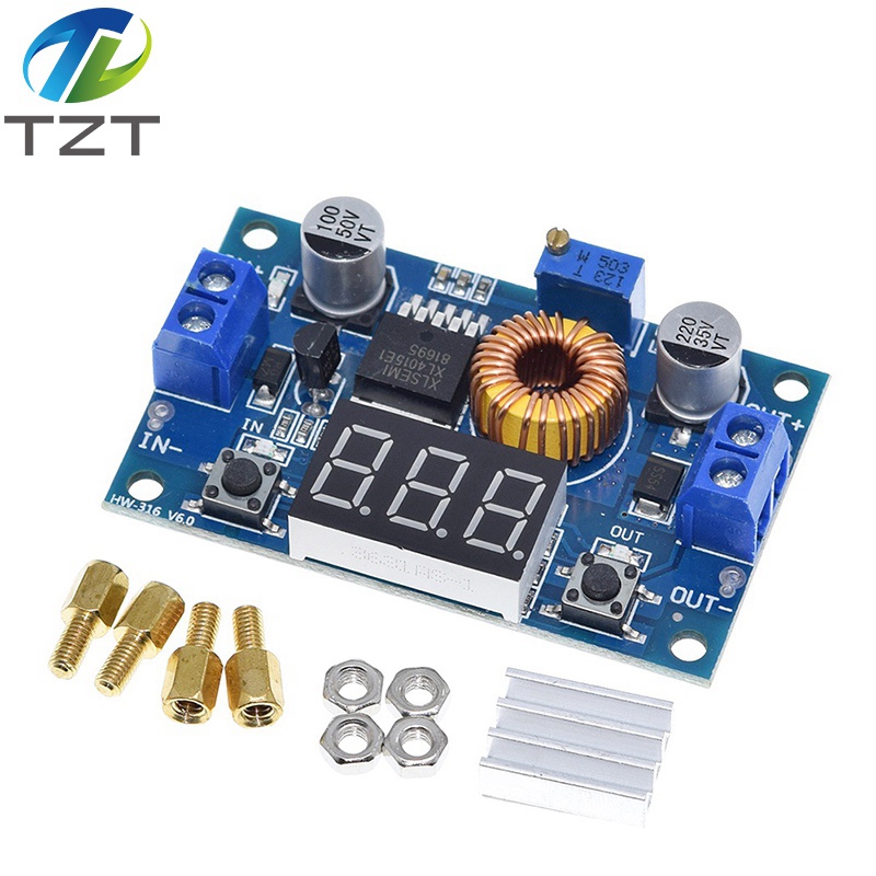 TZT XL4015 High power 5A 75W DC-DC Adjustable Step-down Charger Module Step Down Buck Converter LED Driver with Red Voltmeter