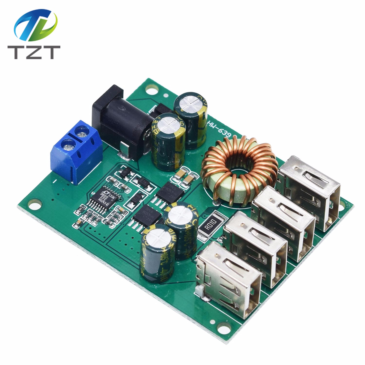 TZT DC DC 7V-60V to 5V 5A 4 Four USB Output Buck Converter Board Step Down Power Supply Module Car Charger High Speed