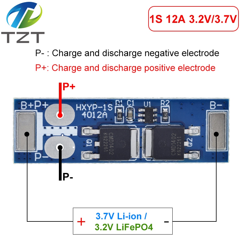 1S 12A 3.7V Li-ion / 3.2V Lifepo4 18650 Battery Charging Protection Board Short Circuit Protection BMS PCM For Electric Motor