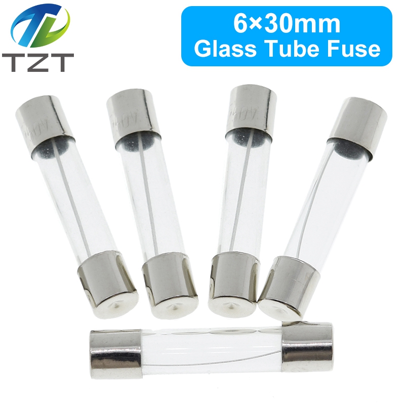 TZT 10PCS 6x30mm Fast Blow Glass Tube Fuses 0.25A 0.5A 1A 1.5A 2A 2.5A 3A 3.15A 4A 5A 6A 7A 8A 10A 15A 20A 25A 30A 250V 6*30mm