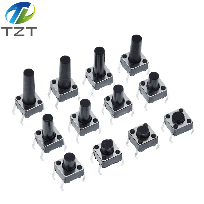 TZT 1pcs 6X6X5/4.3/5.5/6/7/8/9/10/13MM Tact Switch Push Button Switch 12V 4PIN DIP Micro Switch For TV/Toys/home use Button