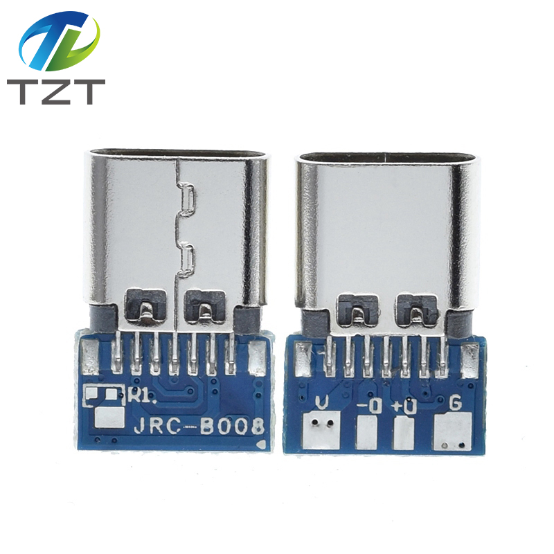TZT 1pcs USB 3.1 Type C Connector 14 Pin Female Socket receptacle Through Holes PCB 180 Vertical Shield USB-C