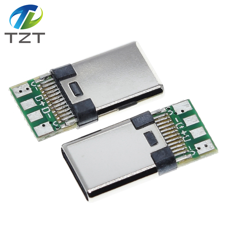 TZT 1pcs/Lot USB 3.1 Type C Connector 24PIN Fast Charging Male Socket Receptacle Adapter To Solder Wire & Cable PCB Board