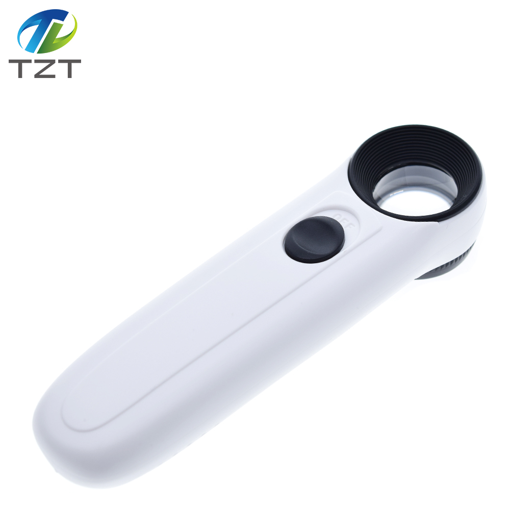 TZT 15X Handheld Glass Loupe Magnifier Magnifying Glass Portable Pocket Tool Professional With 2 LED Light